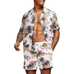 COOFANDY Men's Hawaiian Shirt and Shorts Set Summer Beach Resort 3XL